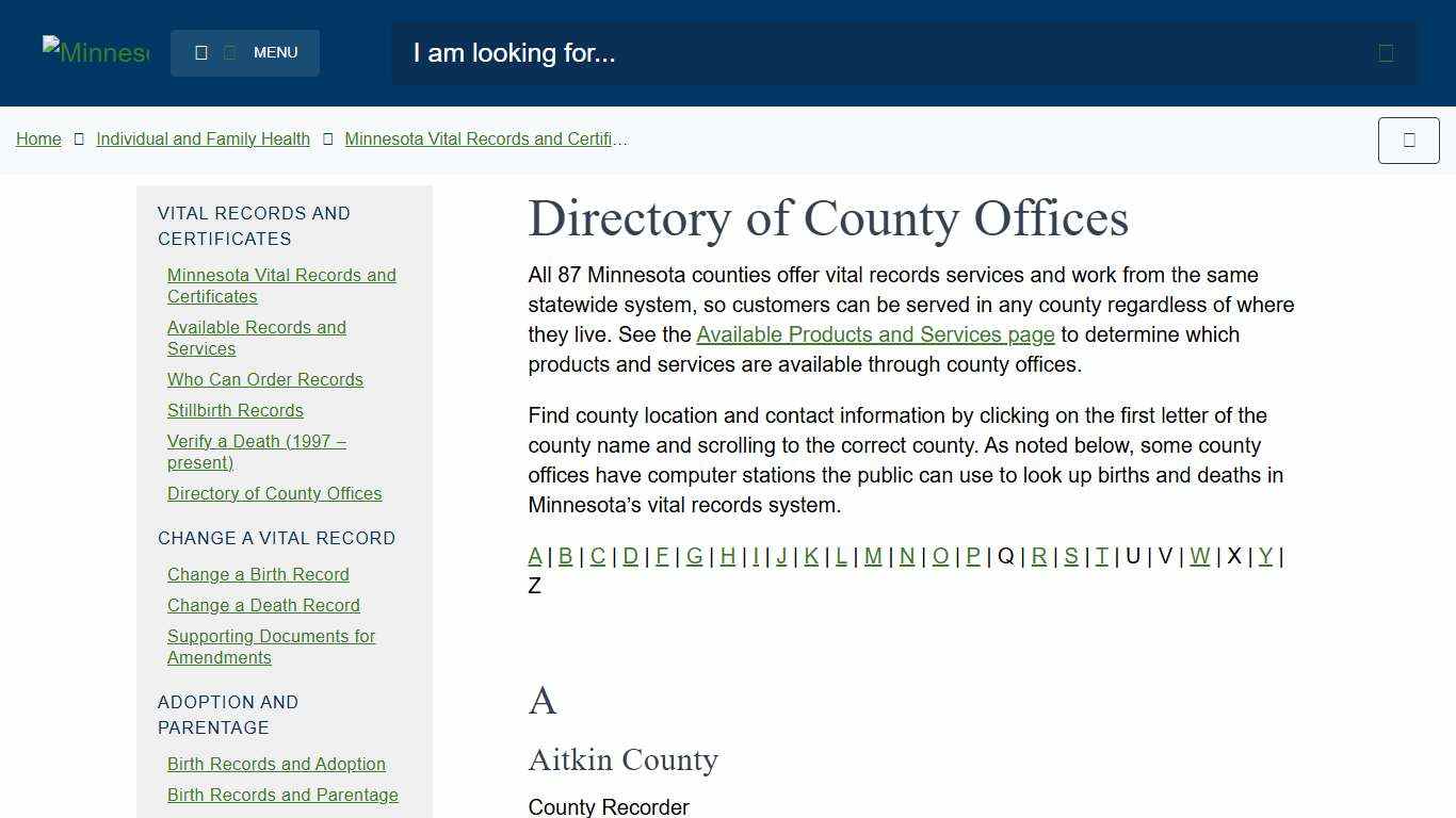 Directory of County Offices - MN Dept. of Health